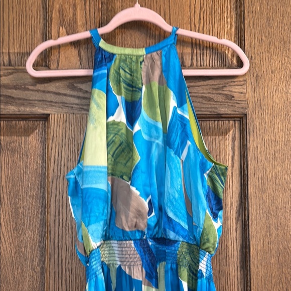 Vibrant Blue and Green Halter Dress - Picture 2 of 6